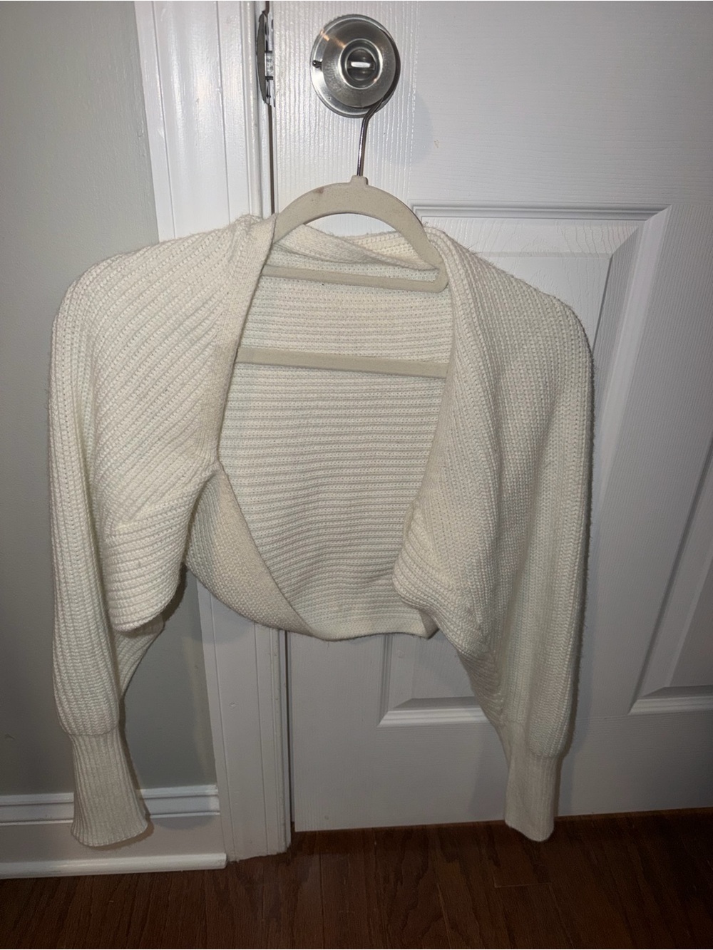 Ivory/Cream Ribbed Knit Cropped Bolero Shrug Sweater